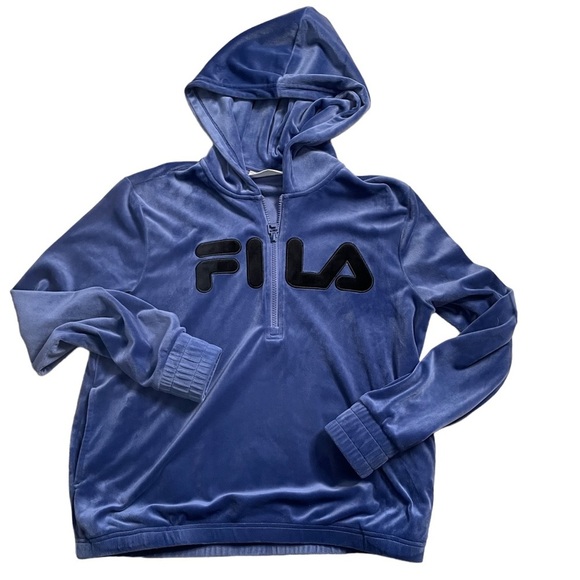 Fila Tops - FILA Purple velour super soft hooded 3/4 zip hoodie size small